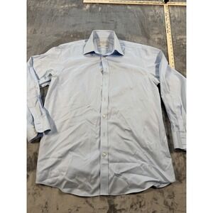 Charles Tyrwhitt Men's 16 34 Non-Iron Dress Shirt Blue Long Sleeve Button-Up